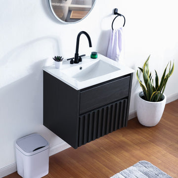 Sherwin Slat Modern Coastal 2-Drawer Wall Mounted Bath Vanity Cabinet Only (Sink Basin Not Included)